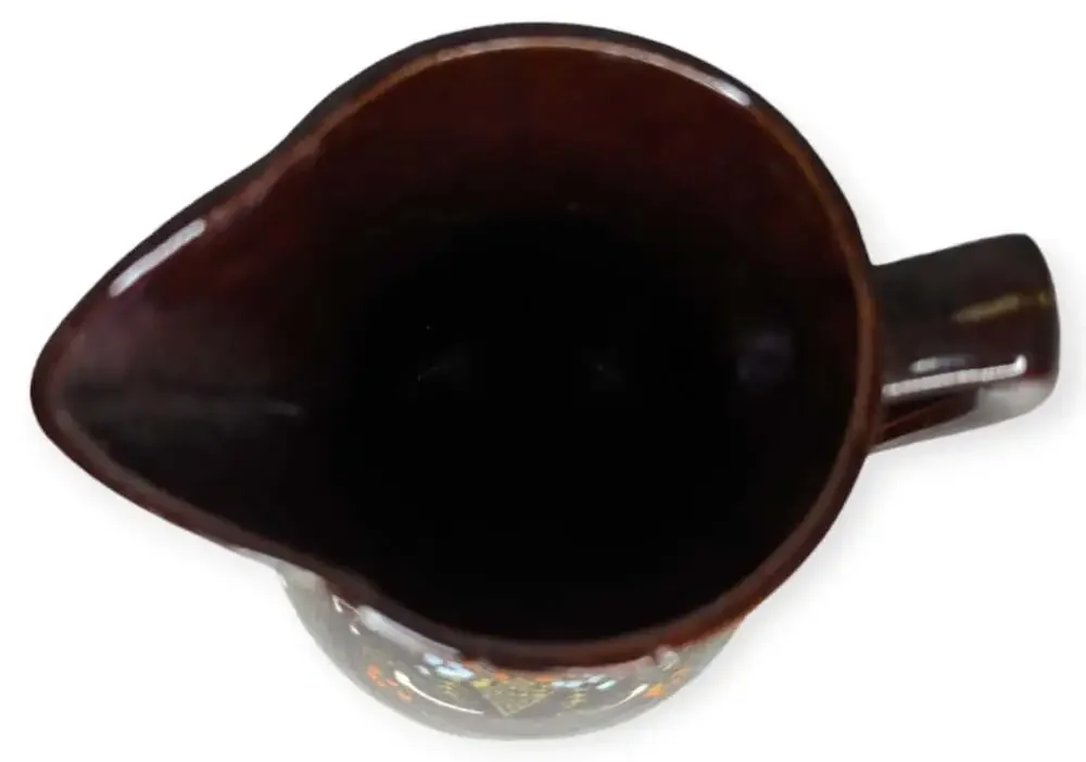 Vintage Moriage Red Wear Hand Painted Brown Glazed Decorative Pitcher 6.5